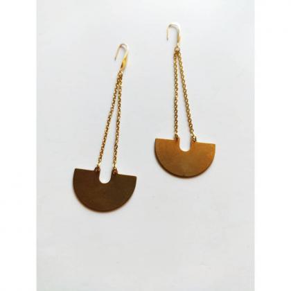 Gold Brass Ethnic Earrings With Soft Steel Chain..