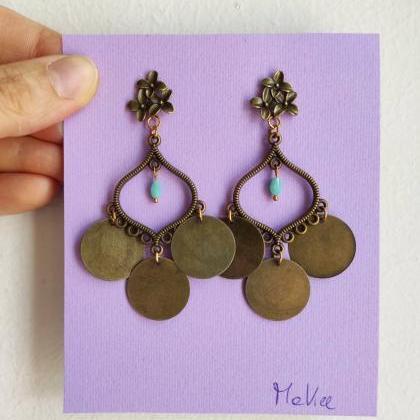 Bronze Brass Pendant Earrings, With A Small,..