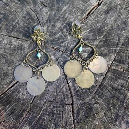Bronze Brass Pendant Earrings, With A Small,..