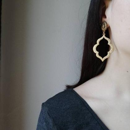 Gold Earrings Pendant Oriental Style Brass..