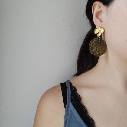Gold Brass Hoop Earrings With Oriental Details,oil..