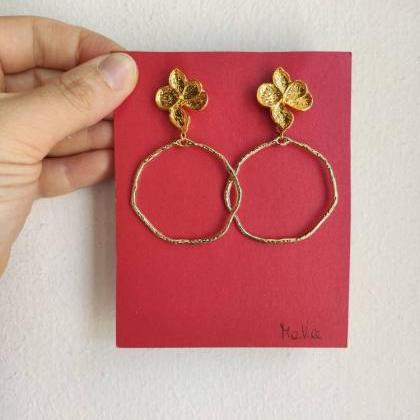 Gold Brass Pendant Earrings, Thin With..