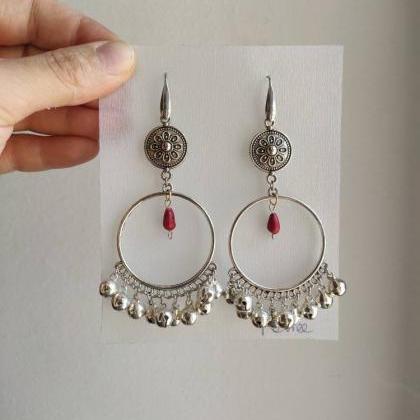 Large Indian-style Hoop Earrings With Pendants And..