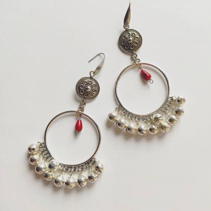 Large Indian-style Hoop Earrings With Pendants And..