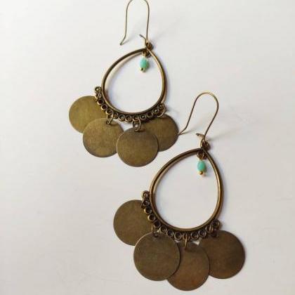 Bronze Brass Pendant Earrings, Very Light, With..