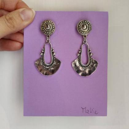 Silver Brass Dangling Earrings Oriental Style
