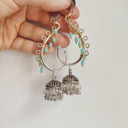 India Chandelier Earrings In Silver Brass With..