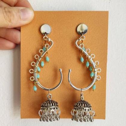 India Chandelier Earrings In Silver Brass With..