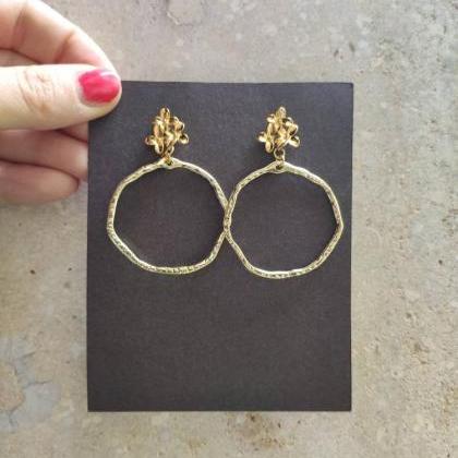 Gold Brass Hoop Earrings, With A Lobe Closure In..