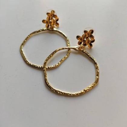 Gold Brass Hoop Earrings, With A Lobe Closure In..