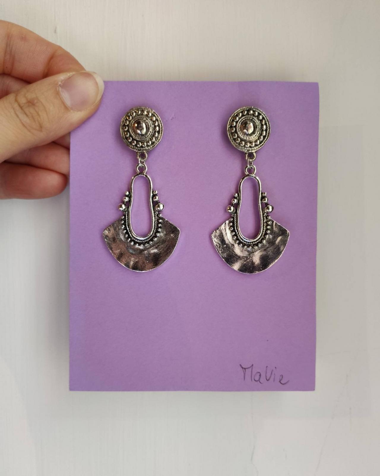 Silver Brass Dangling Earrings Oriental Style
