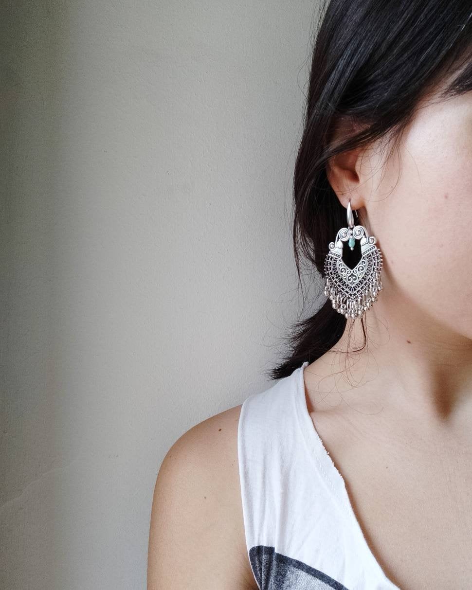 Indian Orientalstyle Dangling Earrings In Silver Brass With Steel